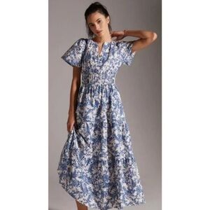 NWOT Maeve Anthropologie The Somerset Maxi Dress • Floral Blue Ivory